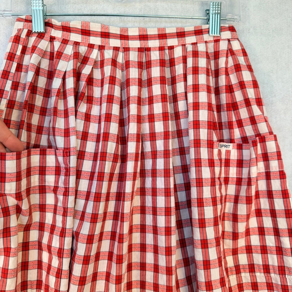 Vintage Esprit Red Plaid Midi Skirt High Waist A-Line 90s Cottagecore Size 14 - Picture 5 of 8